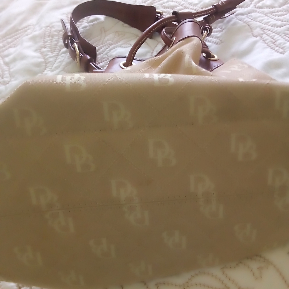 Dooney & Bourke Brown Leather Trim Drawstring Bucket Bag - Picture 5 of 5